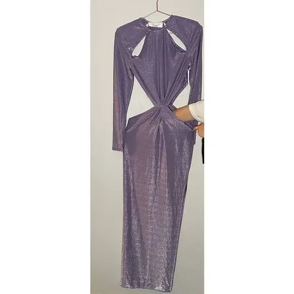 Bronx and Banco Amara Lilac Shimmer Cutout Shoulder Pad Fitted Gown Dress  size 4